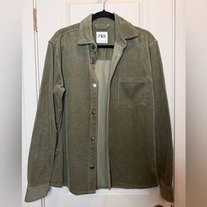 Zara Green Corduroy Shirt 100% Cotton